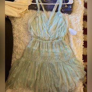 Free people small beaded sequence blue cross back dress